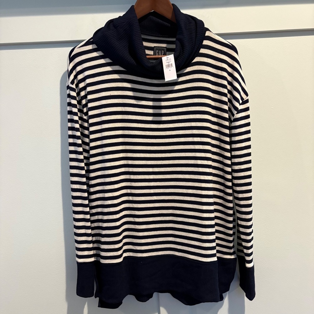 NWT GAP Navy Cream Striped Cowl Neck Sweater Pullover Long Sleeve Women‎ Small
